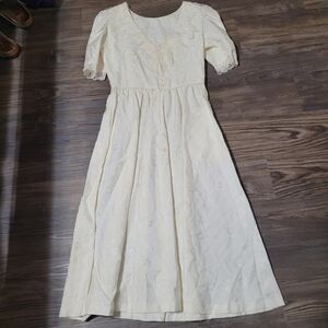 70s Vintage Lace Prairie Boho Cottagecore Pouf Rustic Wedding Dress S White